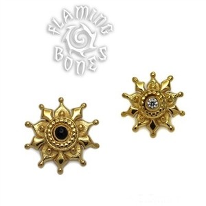 14g Gold Plated Sterling Silver Mayura Mandala Threaded Ends With Accent for Internally Threaded Body Jewelry