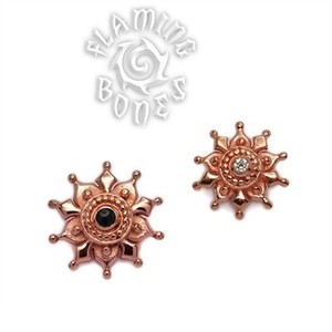 14g Gold Plated Sterling Silver Mayura Mandala Threaded Ends With Accent for Internally Threaded Body Jewelry