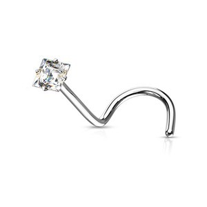 18g Steel Nostril Screw with Prong Set 3mm Square Jewel