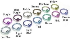18g Titanium Captive Bead Ring color chart