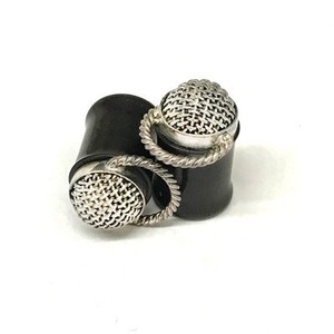 Black Dogwood Plugs with Ornate Silver Woven Dome Pattern