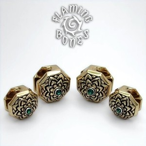 Brass Jeweled Lotus Ear Weight with Inlayed Accent - Emerald