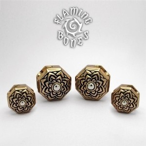 Bronze Jeweled Lotus Ear Weight with Inlayed Accent - Silver Dome