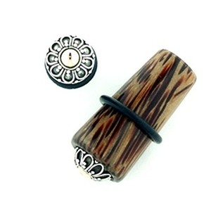 Coconut Wood Long Tapered Plugs with Silver Inlay