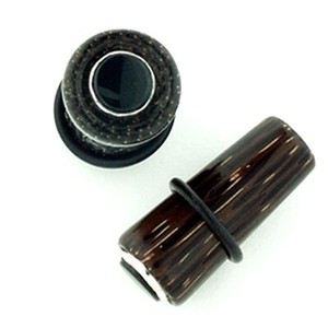 Palm Wood Long Tapered Plugs with Silver and Flat Gem Inlay