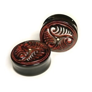 1-3/4" Black Water Buffalo Horn with Lacquer Inlay Lattice Eyelets - Style EHL20
