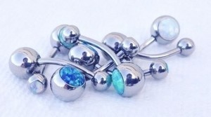 14g 3/8" Internally Threaded Titanium Curved Barbells with Double Opal Stones