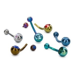 14g 7/16" Internally Threaded Titanium Curved Barbell with Double Jewels