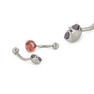 14g 7/16" Internally Threaded Titanium Curved Barbell with Prong Set Jewel