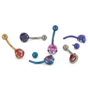 14g 7/16" Internally Threaded Titanium Curved Barbell with Prong Set Jewel