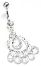 14g Steel Dangle Belly Ring with Chandelier Jewels