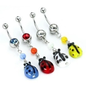 14g Jeweled Curve with Hand Blown Painted Glass Lady Bug