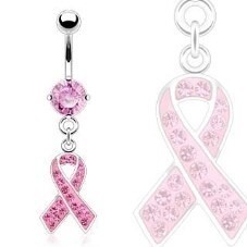 14g Pink Jeweled Breast Cancer Ribbon Dangle