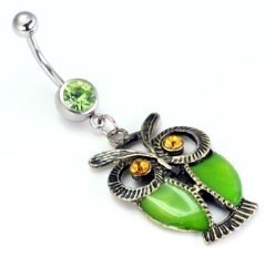 14g Single Gem Belly Button Dangle with Vintage Owl