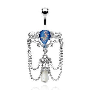 14g Steel Chandelier Dangle with Synthetic Blue Opal Stone