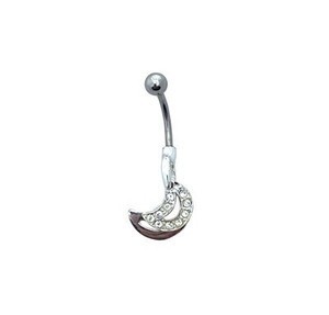 14g Steel Curved Barbell with Dangling Jeweled Swivel Moon