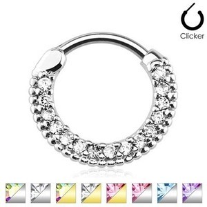 16g 3/8" Round Bar 14k Gold Plated Surgical Steel Jeweled Septum / Cartilage Clicker