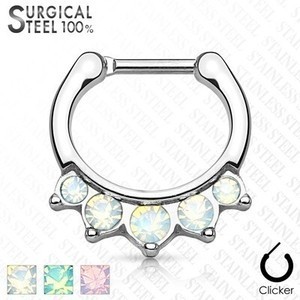 16g 5/16" Surgical Steel Septum Clicker with Five Opalite Gems
