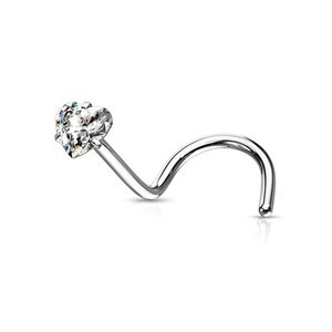 18g Steel Nostril Screw with Prong Set 3mm Heart Jewel