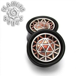1" Icosahedron Collector Edition Plugs - Mixed Metal on BlackWood