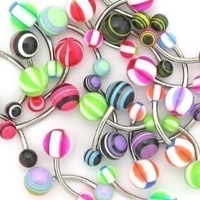 50 Piece 14g 7/16" Curved Navel Barbell with Acrylic Balls Package