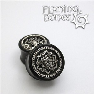 Black Dog Wood Chandi Mandala In Sterling Silver with Milligrain Accent and Jet Cabochon