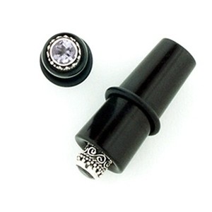 Black Dogwood Long Tapered Plugs with Silver and Gem Inlay