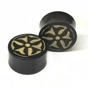 Black Dogwood Plugs with Coconut Dust Inlay - Style 8