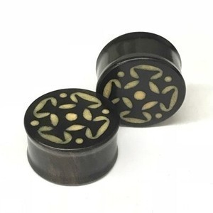 Black Dogwood Plugs with Coconut Dust Inlay - Style 9