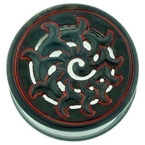1-1/2" Black Water Buffalo Horn with Red Lacquer Inlay Lattice Eyelets - Style EHL4