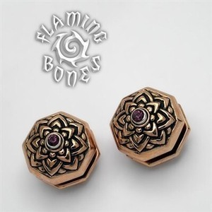Bronze Jeweled Lotus Ear Weight with Inlayed Accent - Amethyst