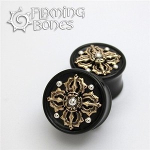 3/4" Dorje Collectors Edition 3 Plugs - Brass Inlayed to Double Flared Black Wood with Silver Dome Accents