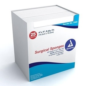 Dynarex Surgical Gauze Sponge Sterile 2's - 4"x 4" 8 Ply - Box of 25