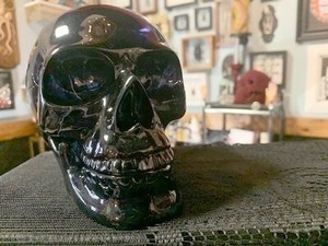 Glossy Black Resin Skull