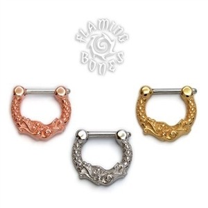 Gold Plated Sterling Silver Septum Klikr with Surgical Steel Post - Ouroboros Dragon