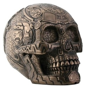 Hand-Painted Bronze Aztec Skull