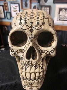 Hand-Painted Voodoo Skull with Natural Bone Finish