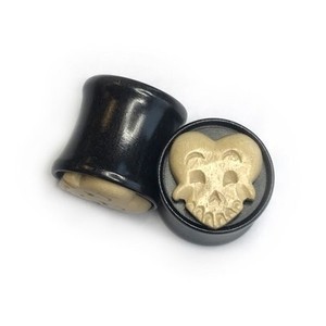 Happy Death Head Black Dogwood Plug with Coffee Wood Mask - Style 4