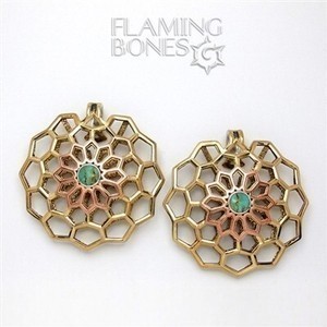 Hex-Dala Lattice Ear Weights in Mixed Metals with Turquoise Gem Accent