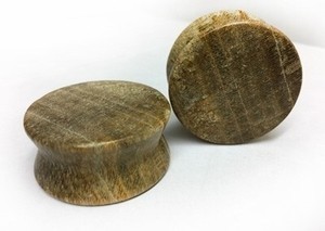 Hourglass Plugs in “Chocolate” Gold Fossilized Wood - 1-3/8"