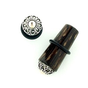 Palm Wood Long Tapered Plugs with Silver Inlay