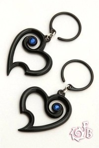 Sapphire Spiral Heart "Black and Bling" Black Water Buffalo Horn Ear Dangles with Gems