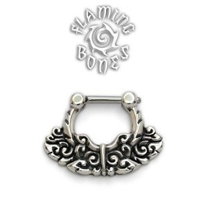 Sterling Silver Septum Klikr with Finely Detailed Floral Pattern and Surgical Steel Post - Chantri