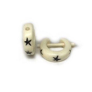14g Stirrups in Bone with Black Star Lacquer Inlay