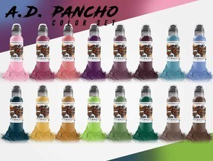 World Famous Tattoo Ink - A.D. Pancho 16 Bottle Pro-Team Color Ink Set